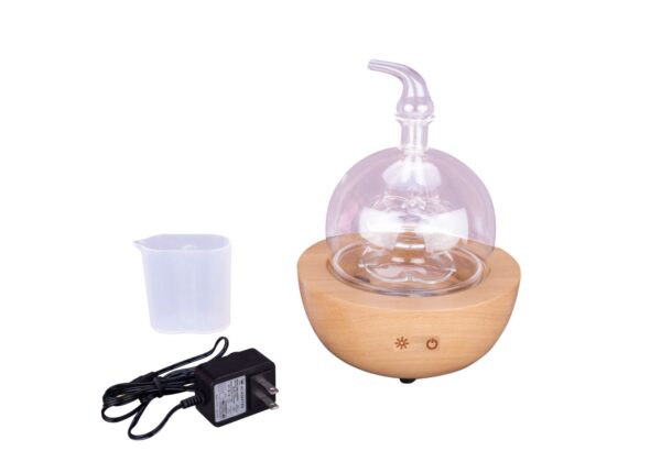 EcoGecko Aroma Essential Oil Diffuser made from Wood and Hand Blown Glass for Aromatherapy Nebulizer Pure Essential Oils with Touch Button Timer and 7 Color LED lights - Image 5