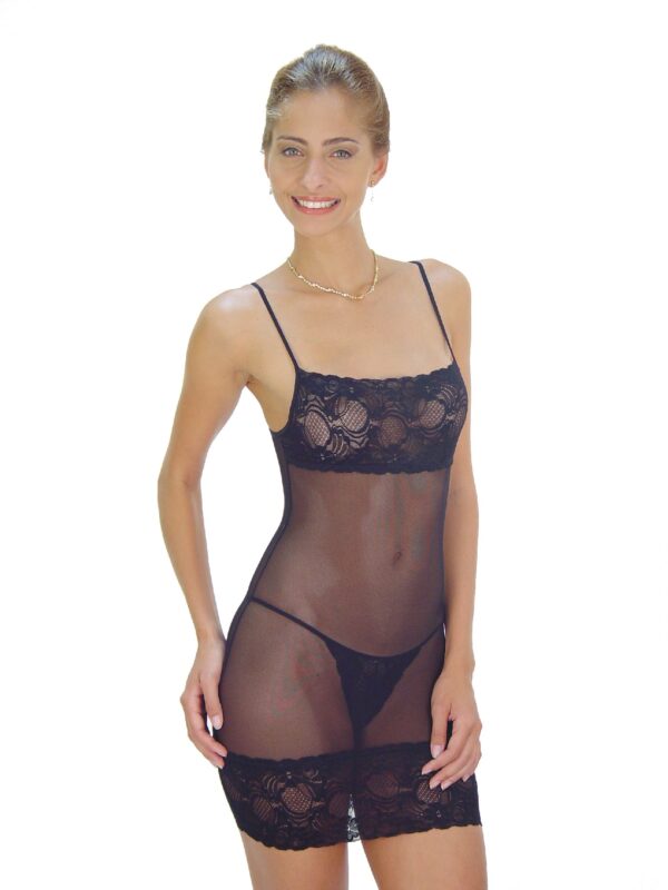 Flirtzy Women Sheer Chemise Baby Doll Lingerie with Lace Trim and Matching Lace G-String - Image 10