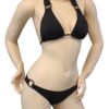Flirtzy Brand Sexy Halter Triangle Top Brazilian Back Bikini With Square Accents - Swimwear, Swimsuit, Beach Gear, Pool Attire --Black