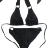 Flirtzy Brand Sexy Halter Triangle Top Brazilian Back Bikini With Square Accents - Swimwear, Swimsuit, Beach Gear, Pool Attire --Black - Image 2