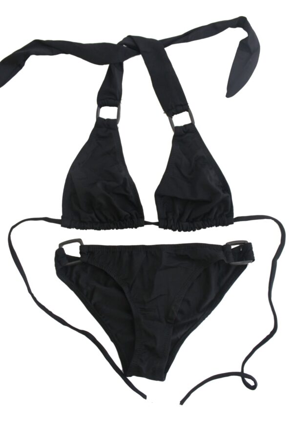 Flirtzy Brand Sexy Halter Triangle Top Brazilian Back Bikini With Square Accents - Swimwear, Swimsuit, Beach Gear, Pool Attire --Black - Image 2