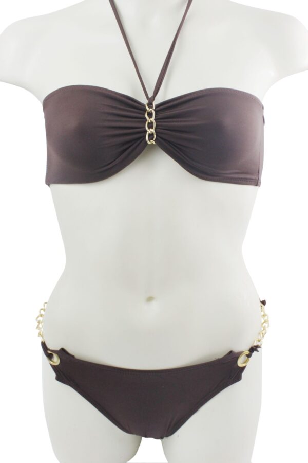 Flirtzy Sexy Brazilian Back Halter Bandeau Top Bikini Swimwear Brown
