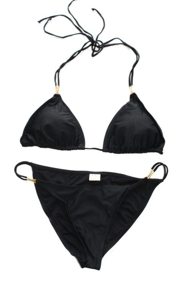Flirtzy Black Bikini with Gold Hardware Slightly Padded Brazilian Back Bottom Swimsuit Bathing Suit Beach Resort Wear Beach 2 Piece Bathing Suit - Image 2