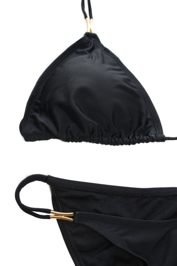 Flirtzy Black Bikini with Gold Hardware Slightly Padded Brazilian Back Bottom Swimsuit Bathing Suit Beach Resort Wear Beach 2 Piece Bathing Suit - Image 3