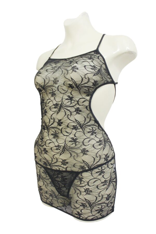 Floral Lace Mini Dress with G-String, Criss Cross Straps in Back, Comfortable Breathable Stretchy Lace Design Babydoll Lingerie - Image 5