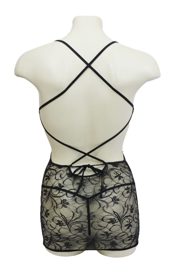Floral Lace Mini Dress with G-String, Criss Cross Straps in Back, Comfortable Breathable Stretchy Lace Design Babydoll Lingerie - Image 6