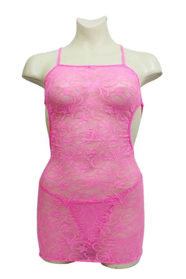 Floral Lace Mini Dress with G-String, Criss Cross Straps in Back, Comfortable Breathable Stretchy Lace Design Babydoll Lingerie - Image 2