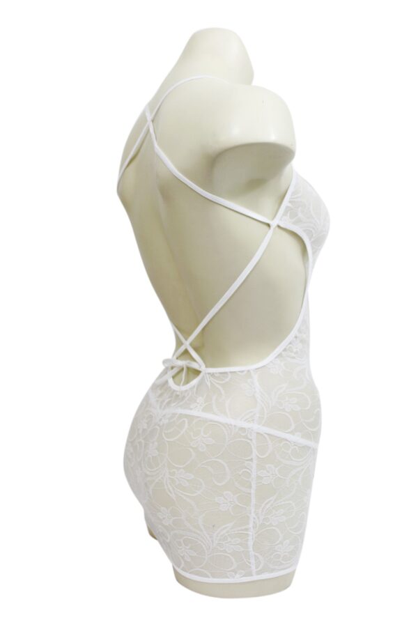 Floral Lace Mini Dress with G-String, Criss Cross Straps in Back, Comfortable Breathable Stretchy Lace Design Babydoll Lingerie - Image 3