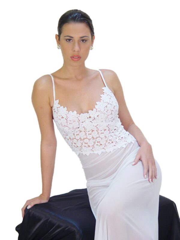 Flirtzy SpicySpot Sheer Fabric Gown with Angle-Cut Lace Bodice and Matching Thong - Image 3