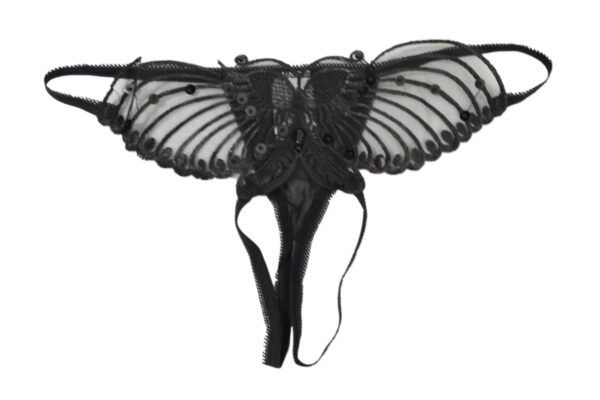 Flirtzy Womens Sheer Butterfly Applique Crotchless Panties w/ Pearl and Sequin Details, Intimates, Lingerie, Wedding, Underwear, Thong