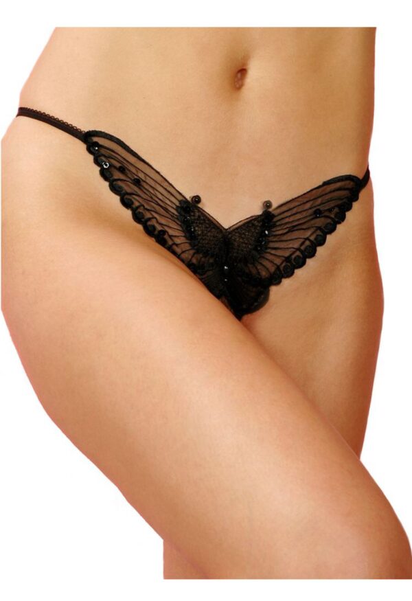 Flirtzy Women Sheer Butterfly Applique Crotchless Panties with Pearl and Sequin Details, 3 Pack (Black, Red, White) - Image 2