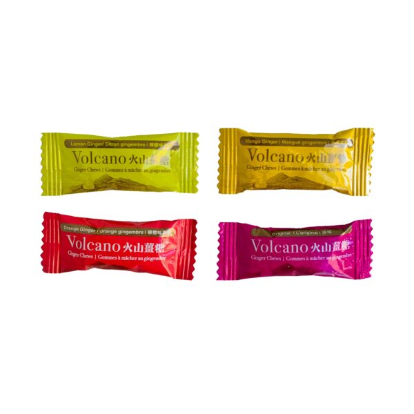 Sina Volcano Assorted (Lemon, Mango, Original, Orange) Ginger Chews, 4.4 oz Per Bag - Image 3
