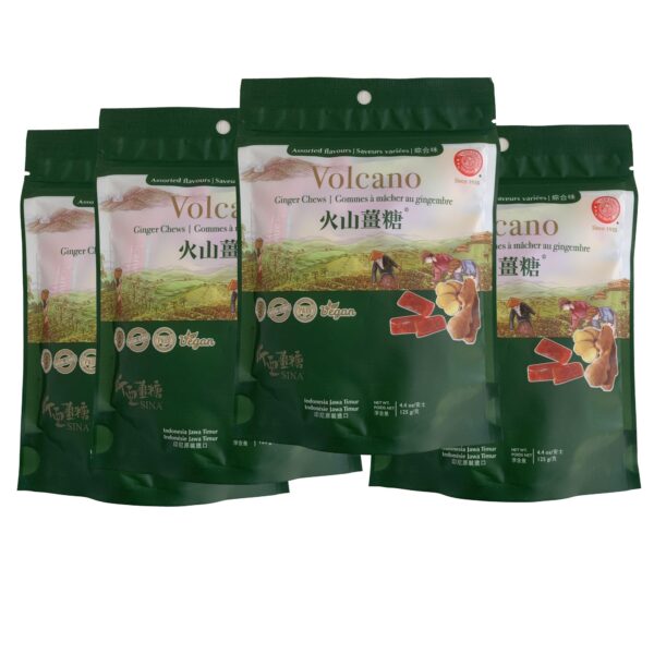 Sina Volcano Assorted (Lemon, Mango, Original, Orange) Ginger Chews, 4.4 oz Per Bag