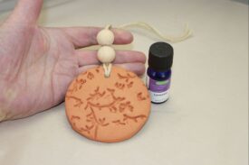 Handmade Clay Stoneware Essential Oil Diffuser, Lavender Oil Included , Terra-Cotta Aromatherapy Car Diffuser, Handmade Air Freshener