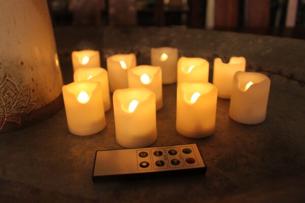 EcoGecko Indoor Outdoor Weatherproof Flameless Warm Glow Votive Candles with Remote and Timer, Battery Powered Candles, Tealights, Batteries Included  - Image 4