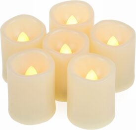 EcoGecko Set of 6 Indoor/Outdoor Votive Flameless Realistic LED Battery Operated Candles with Timer, 400 hour Battery Life, Batteries Included