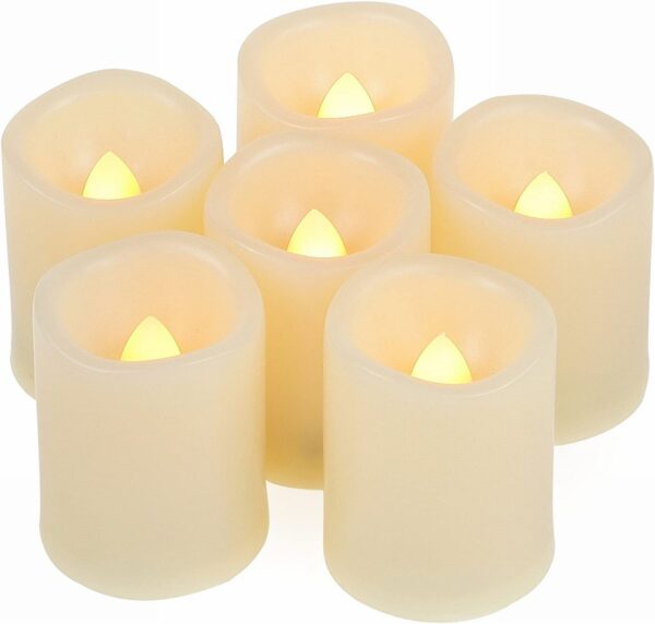 EcoGecko Set of 6 Indoor/Outdoor Votive Flameless Realistic LED Battery Operated Candles with Timer, 400 hour Battery Life, Batteries Included