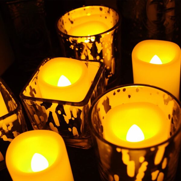 EcoGecko Set of 6 Indoor/Outdoor Votive Flameless Realistic LED Battery Operated Candles with Timer, 400 hour Battery Life, Batteries Included - Image 5