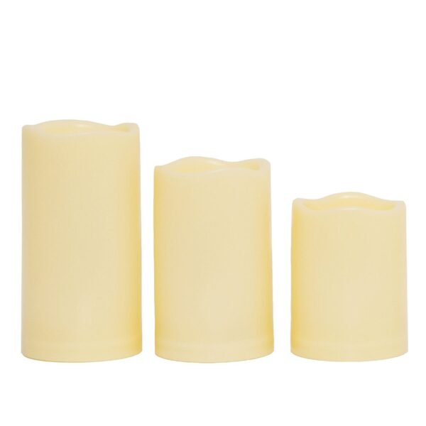 EcoGecko 3 PCS Outdoor Weatherproof Flameless Candles with Timer, Realistic Flickering LED Pillar Candles,  Battery Operated Candles, Long Battery Life 1500+ Hours, Melted Edge 3"x4", 5", 6"
