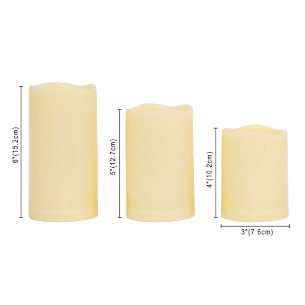 EcoGecko 3 PCS Outdoor Weatherproof Flameless Candles with Timer, Realistic Flickering LED Pillar Candles,  Battery Operated Candles, Long Battery Life 1500+ Hours, Melted Edge 3"x4", 5", 6" - Image 4