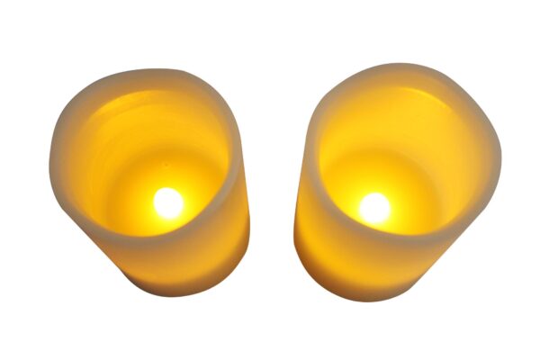 EcoGecko Set of 2 Magic Candles, blow them out like a real candle, or shake them to turn on/off, Battery Operated Candles, uses 2 AAA batteries,  3” dia x 4” height - Image 3