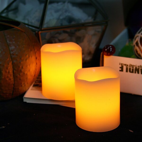 EcoGecko Set of 2 Magic Candles, blow them out like a real candle, or shake them to turn on/off, Battery Operated Candles, uses 2 AAA batteries,  3” dia x 4” height - Image 2