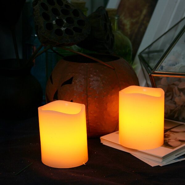 EcoGecko Set of 2 Magic Candles, blow them out like a real candle, or shake them to turn on/off, Battery Operated Candles, uses 2 AAA batteries,  3” dia x 4” height - Image 5