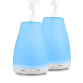 EcoGecko 2 Pack Essential Oil Diffuser Ultrasonic Aromatherapy Diffuser Cool Mist Humidifiers with 7 Color LED Lights & Waterless Auto Shut-Off for Home Office Kitchen Bedroom