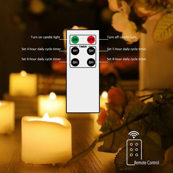 EcoGecko Flameless Battery Operated LED Tealight Candles with Remote Waved-top Flickering Electric Decorative Tea Lights for Christmas Home Party Wedding Decorations1.5"x1.5" Batteries Included - Image 3