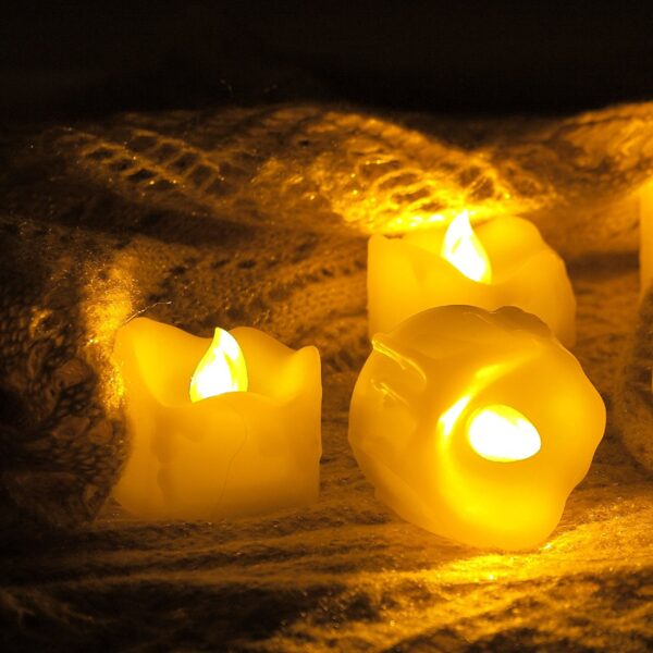 EcoGecko Tealight/Votives Flameless LED Tea Lights with Remote & Timer Realistic Flickering Battery-operated Tealight Candles with Drips 1.5"x1.5" Long Lasting Batteries Included - Image 4