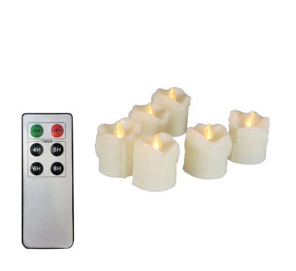 Candle Choice 6 Piece Realistic Flickering Flameless Candles with Wax Drip Edges, LED Votives, Battery-operated Votives with Remote and Timer, Long Lasting, 1.5"x2", Drips