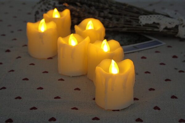 Candle Choice 6 Piece Realistic Flickering Flameless Candles with Wax Drip Edges, LED Votives, Battery-operated Votives with Remote and Timer, Long Lasting, 1.5"x2", Drips - Image 2