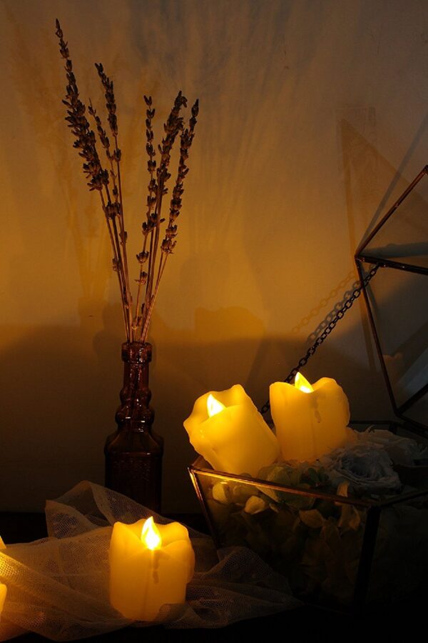 Candle Choice 6 Piece Realistic Flickering Flameless Candles with Wax Drip Edges, LED Votives, Battery-operated Votives with Remote and Timer, Long Lasting, 1.5"x2", Drips - Image 3