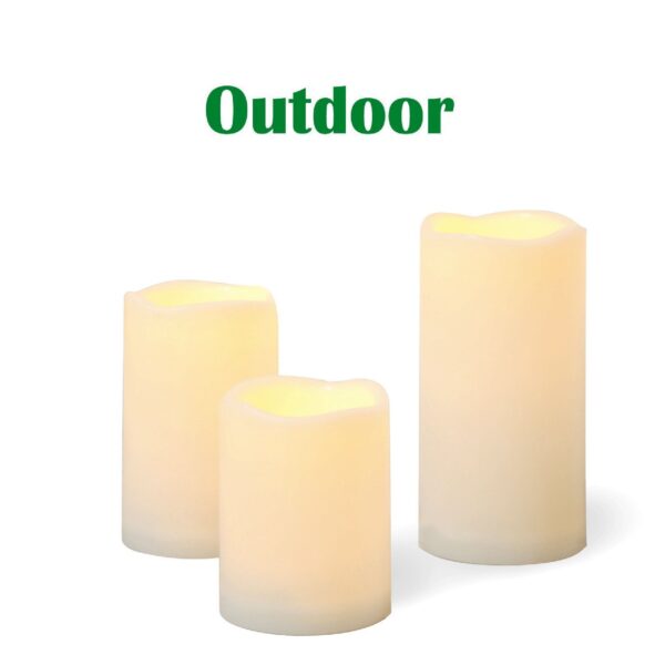 Candle Choice 3 PCS Outdoor Flameless Candles with Timer, Realistic Flickering LED Pillar Candles, Weatherproof Battery Operated Candles, Long Battery Life 1500+ Hours, Melted Edge 3"x4", 5", 6"