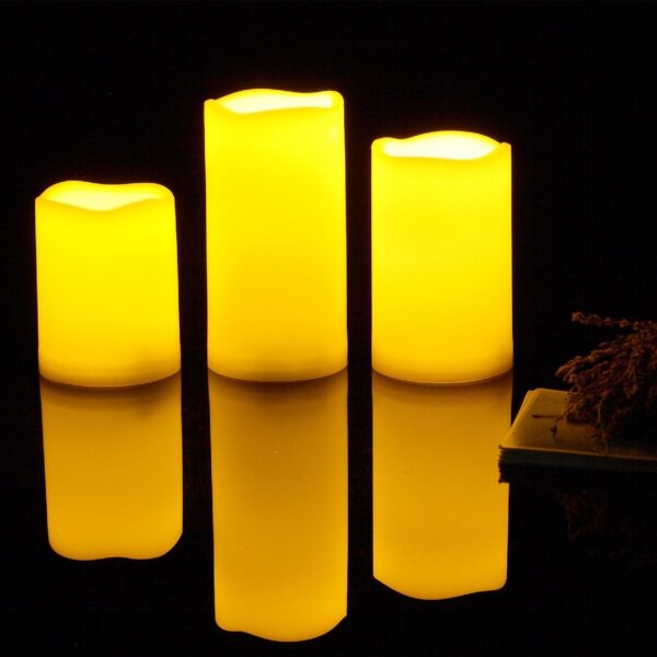 Candle Choice 3 PCS Outdoor Flameless Candles with Timer, Realistic Flickering LED Pillar Candles, Weatherproof Battery Operated Candles, Long Battery Life 1500+ Hours, Melted Edge 3"x4", 5", 6" - Image 3