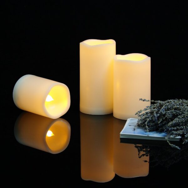 Candle Choice 3 PCS Outdoor Flameless Candles with Timer, Realistic Flickering LED Pillar Candles, Weatherproof Battery Operated Candles, Long Battery Life 1500+ Hours, Melted Edge 3"x4", 5", 6" - Image 2
