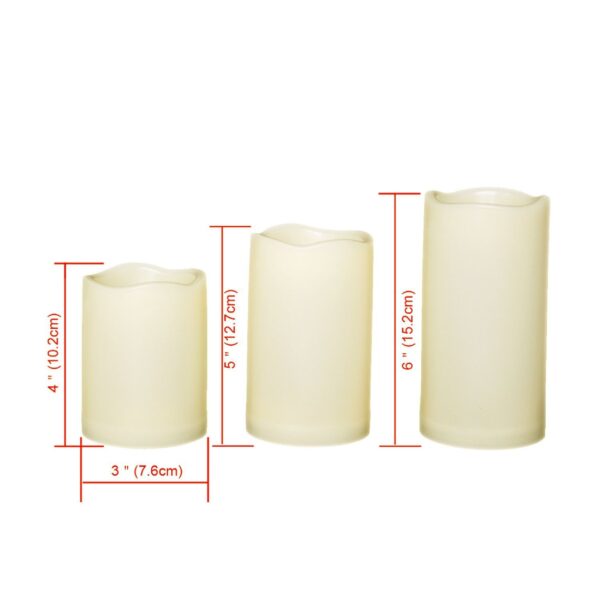 Candle Choice 3 PCS Outdoor Flameless Candles with Timer, Realistic Flickering LED Pillar Candles, Weatherproof Battery Operated Candles, Long Battery Life 1500+ Hours, Melted Edge 3"x4", 5", 6" - Image 5