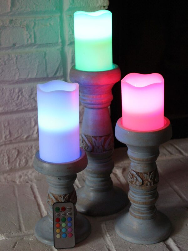EcoGecko Set of 6 Wax Multi-Color Flameless LED Pillar Candles with Remote & Timer, Ivory - Image 5