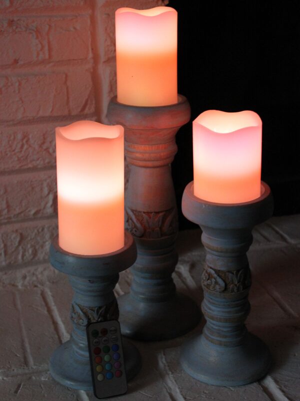 EcoGecko Set of 6 Wax Multi-Color Flameless LED Pillar Candles with Remote & Timer, Ivory - Image 3