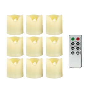 EcoGecko Set of 9 Indoor Outdoor Flameless Warm Glow Votive Candles with Remote and Timer, Battery Powered Candles, Tealights, Batteries Included