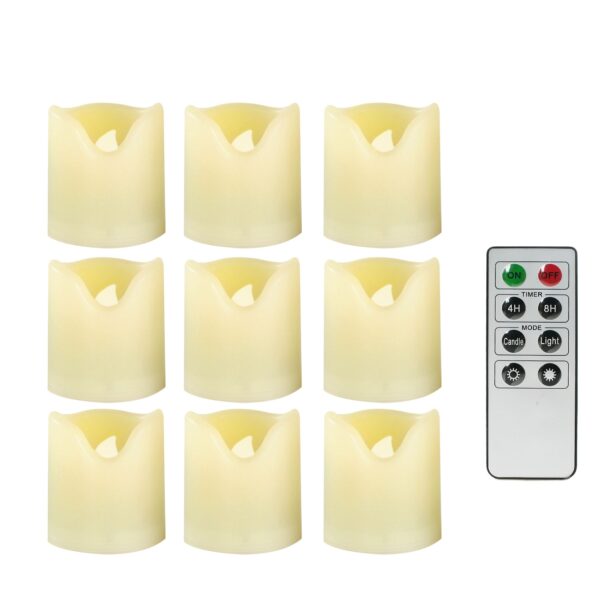 EcoGecko Set of 9 Indoor Outdoor Flameless Warm Glow Votive Candles with Remote and Timer, Battery Powered Candles, Tealights, Batteries Included