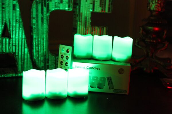 EcoGecko Indoor/Outdoor Remote Controlled Votive Flameless LED Candles, Green - Image 2