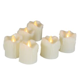 EcoGecko Indoor Outdoor 6 Piece LED Flameless Votive Candles Battery Operated with Timer - with wax melt looking Drips