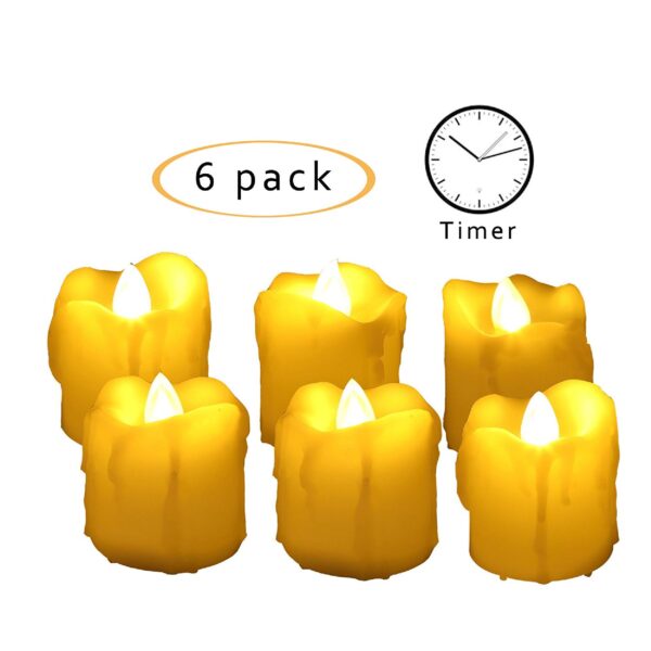 EcoGecko Indoor Outdoor 6 Piece LED Flameless Votive Candles Battery Operated with Timer - with wax melt looking Drips - Image 5