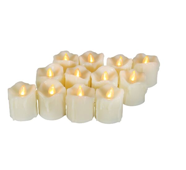 EcoGecko 12 Piece Flameless LED Battery Votive Candles with Timer Realistic Flickering Battery Operated Votive Candles Size-1.5"(D) x2(H) with Drips Long Lasting Batteries Included 12-Pack