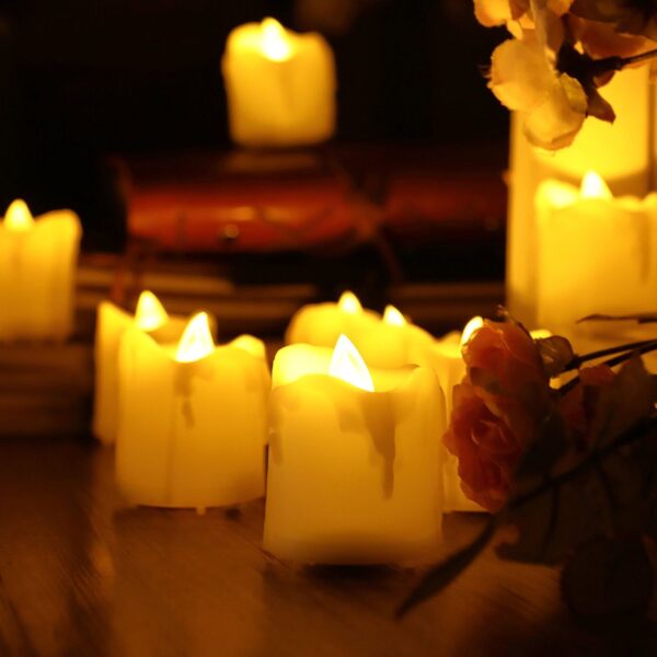 EcoGecko 12 Piece Flameless LED Battery Votive Candles with Timer Realistic Flickering Battery Operated Votive Candles Size-1.5"(D) x2(H) with Drips Long Lasting Batteries Included 12-Pack - Image 5