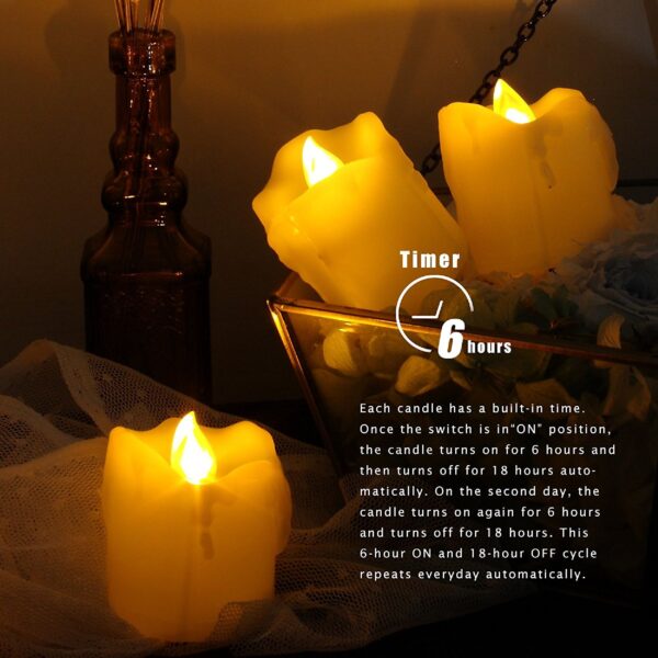 EcoGecko 12 Piece Flameless LED Battery Votive Candles with Timer Realistic Flickering Battery Operated Votive Candles Size-1.5"(D) x2(H) with Drips Long Lasting Batteries Included 12-Pack - Image 3