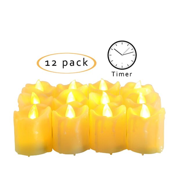 EcoGecko 12 Piece Flameless LED Battery Votive Candles with Timer Realistic Flickering Battery Operated Votive Candles Size-1.5"(D) x2(H) with Drips Long Lasting Batteries Included 12-Pack - Image 4