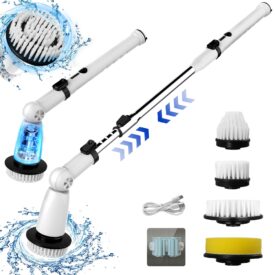EcoGecko Electric Spin Scrubber, Bathroom Cleaner, Power Shower Cleaning Brush with Extendable Handle & 4 Brush Heads, Dual Speed & USB-C Charging, Shower Scrubber for Bathtub, Tile, and Floor