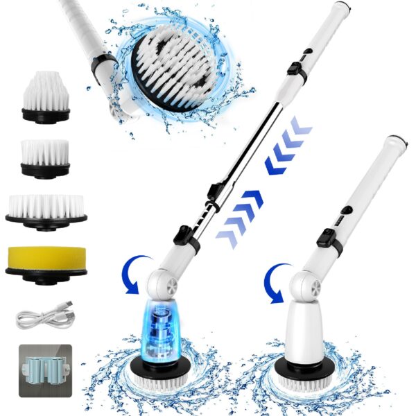 EcoGecko Electric Spin Scrubber, Bathroom Cleaner, Power Shower Cleaning Brush with Extendable Handle & 4 Brush Heads, Dual Speed & USB-C Charging, Shower Scrubber for Bathtub, Tile, and Floor - Image 2
